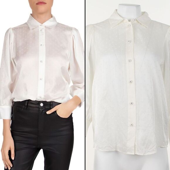 The Kooples Silk-Blend Jacquard Dot Top - Picture 1 of 5
